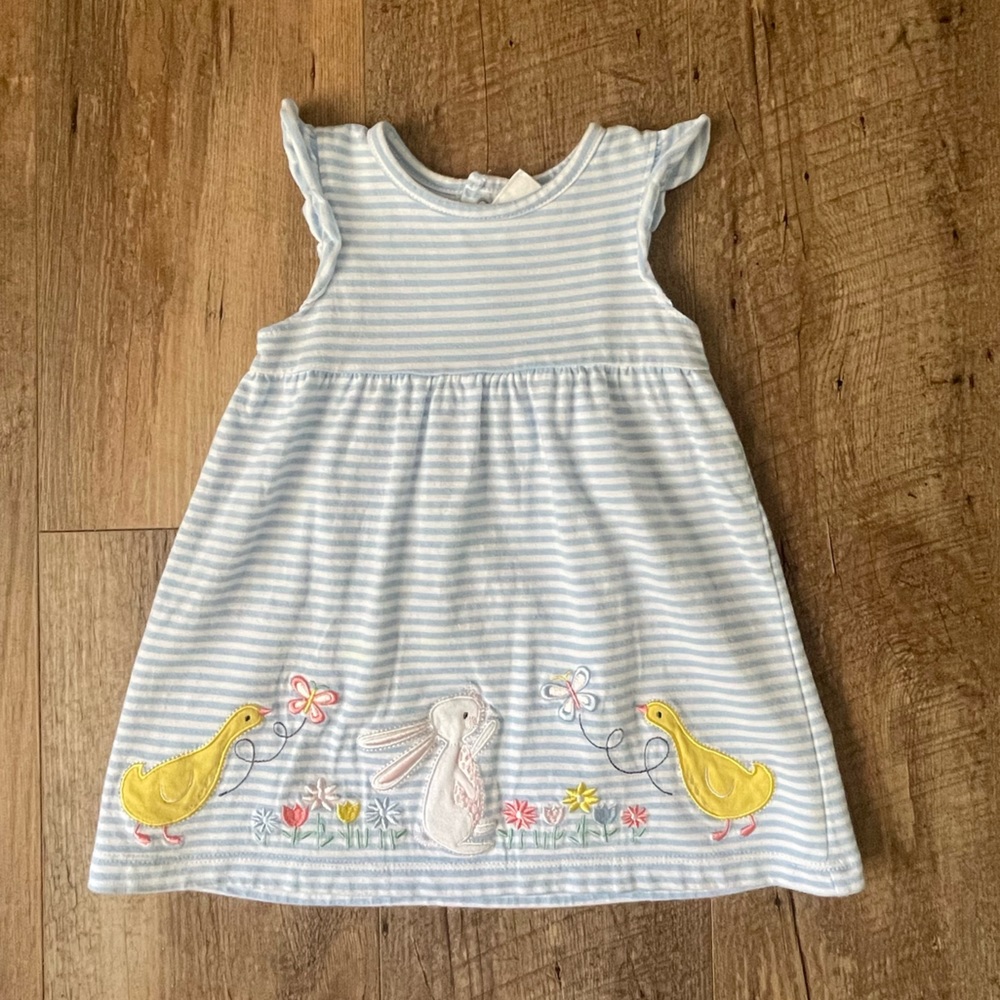 SPRING STRIPED DRESS 18M BUNNY/DUCK